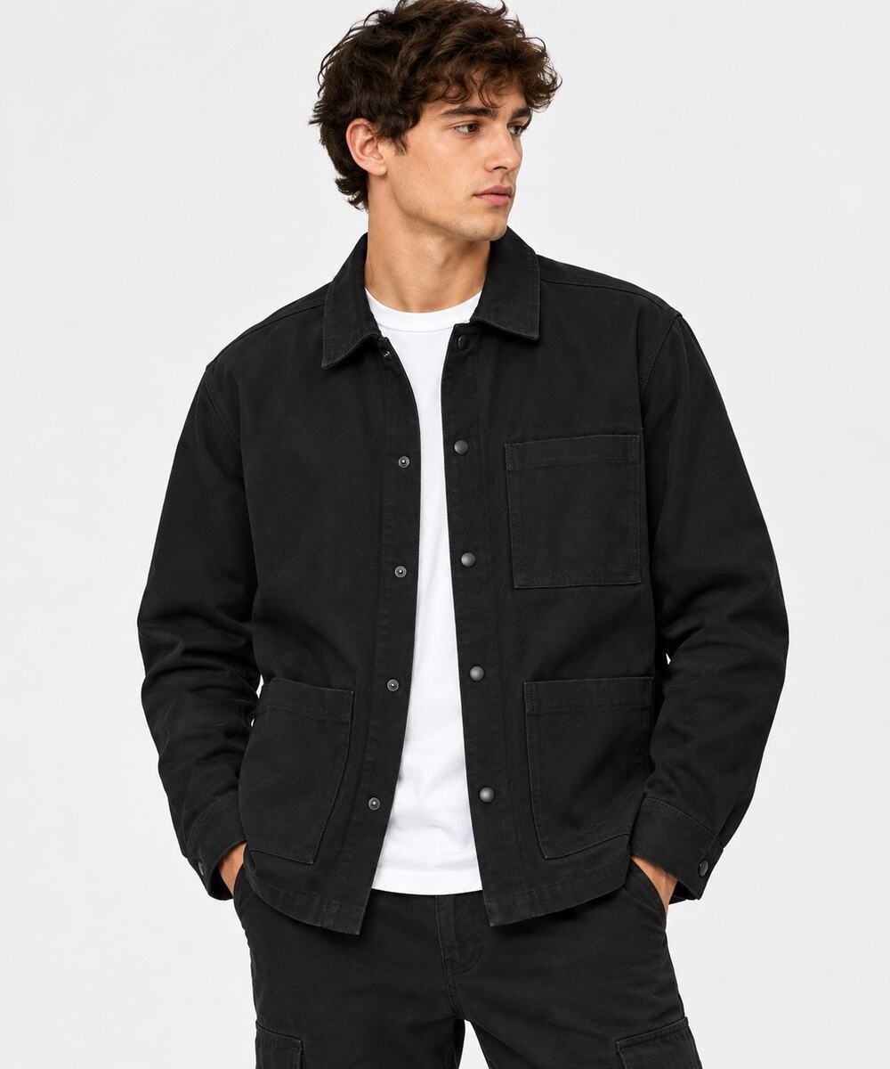 Pull&Bear Black Label Mens M Chore Jacket Workwear Overshirt Utility Shacket